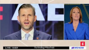 Screenshot of MS NOW show 'The Briefing' featuring a picture of Eric Trump next to the host, Jen Psaki.