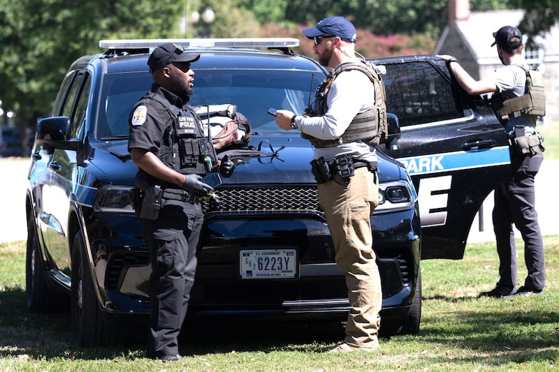 US Park Police and Homeland Security Investigations respond to an incident on the National Mall in Washington, DC.