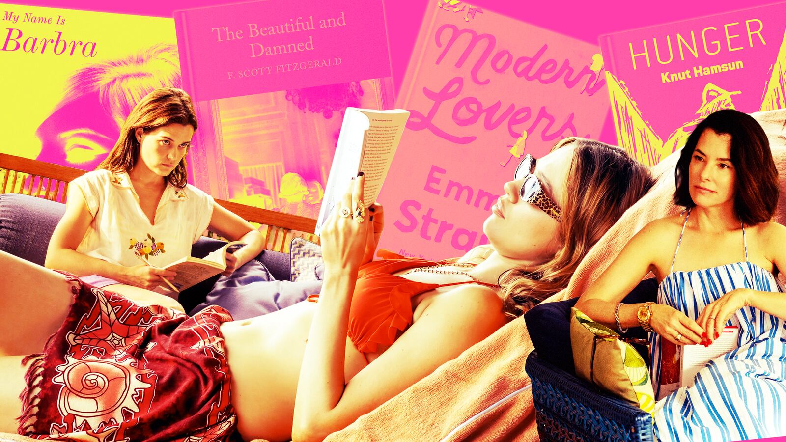 A photo illustration of Sarah Catherine Hook, Aimee Lou Wood, and Parker Posey on The White Lotus.