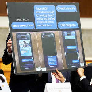 Rep. Robert Garcia (D-CA) displays text messages from Immigration and Customs Enforcement (ICE) agents after Marimar Martinez was shot 5 times, during a public forum on the violent use of force by Department of Homeland Security (DHS) agents, at the Dirksen Senate Office Building on Capitol Hill on February 03, 2026 in Washington, DC. The forum, hosted by Democratic lawmakers, is hearing testimony from Brent and Luke Granger, whose sister Renee Good, was shot and killed by ICE agents in Minneapolis and Marimar Martinez, who survived after being shot by CBP agents in Chicago.