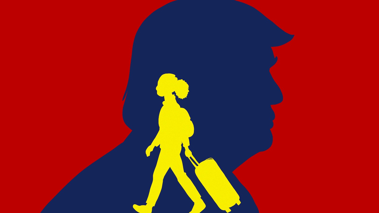 Donald Trump, traveling girl illustration