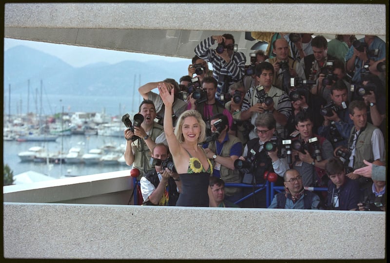 American actress Sharon Stone poses after the screening of her film basic instinct in competition at the 45th intl cannes film festival May 7, 1992