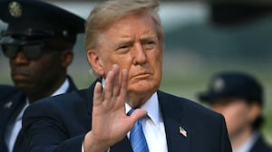 President Donald Trump waves after stepping off Air Force One at Joint Base Andrews, Maryland on August 28, 2026. US President Donald Trump traveled to Houston, Texas, to headline a Republican National Committee (RNC) fundraiser supporting Ken Paxton's US Senate campaign and to present the Artemis II crew with the Congressional Space Medal of Honor for their historic mission around the Moon.