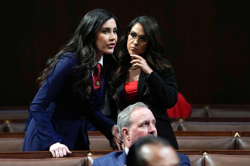 Anna Paulina Luna and Lauren Boebert, in the House Chamber of the US Capitol in Washington, DC, on February 7, 2023.