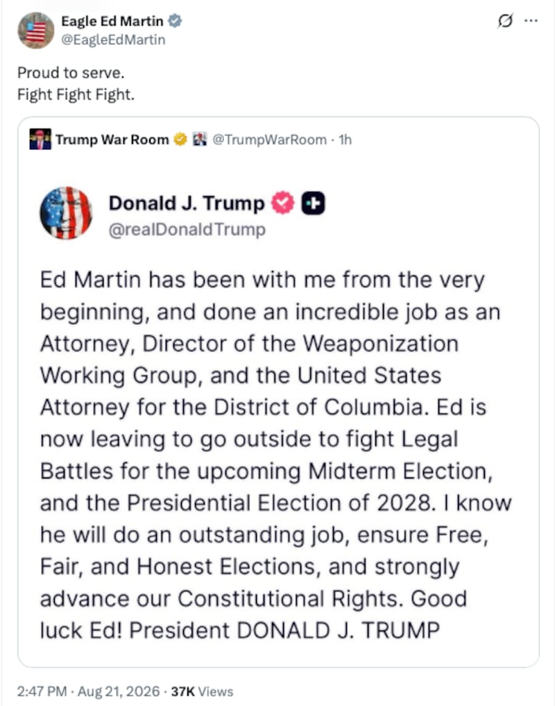 Despite what Trump's post said, Martin was only the interim U.S. attorney for the District of Columbia.