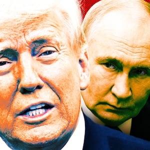 A photo illo illustration of Donald Trump and Vladimir Putin.