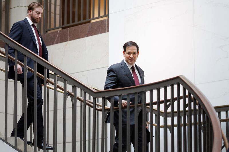 Secretary of State Marco Rubio arriving for a closed-door briefing with lawmakers and other top officials on November 5, 2025 on Capitol Hill.