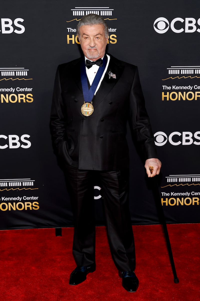 WASHINGTON, DC - DECEMBER 07: Sylvester Stallone attends the 48th Kennedy Center Honors at The Kennedy Center on December 07, 2025 in Washington, DC. (Photo by Paul Morigi/Getty Images)