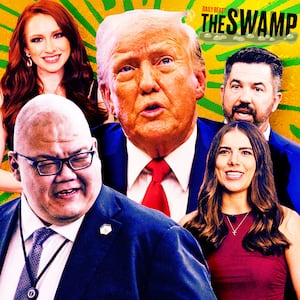 A photo illustration of Donald Trump, Steven Cheung, Abigail Jackson, Anna Kelly,  and Sean Parnell.