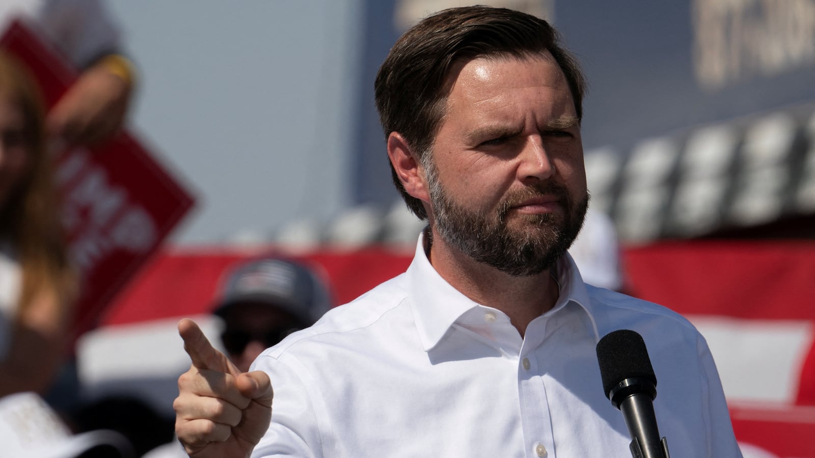 Republican U.S. vice presidential nominee Senator JD Vance speaks at Tucson Speedway in Tucson, Arizona, U.S. October 9, 2024