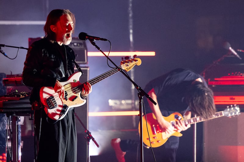 Musicians Thom Yorke and Jonny Greenwood, founding members of Radiohead