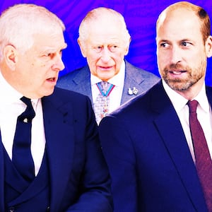 A photo illustration of Prince Andrew, King Charlies, and Prince William.