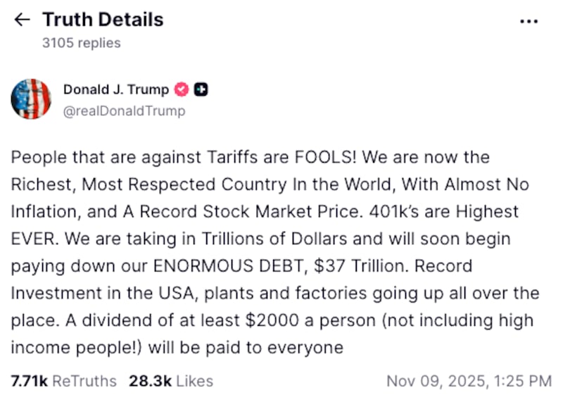 Trump Truth Social post