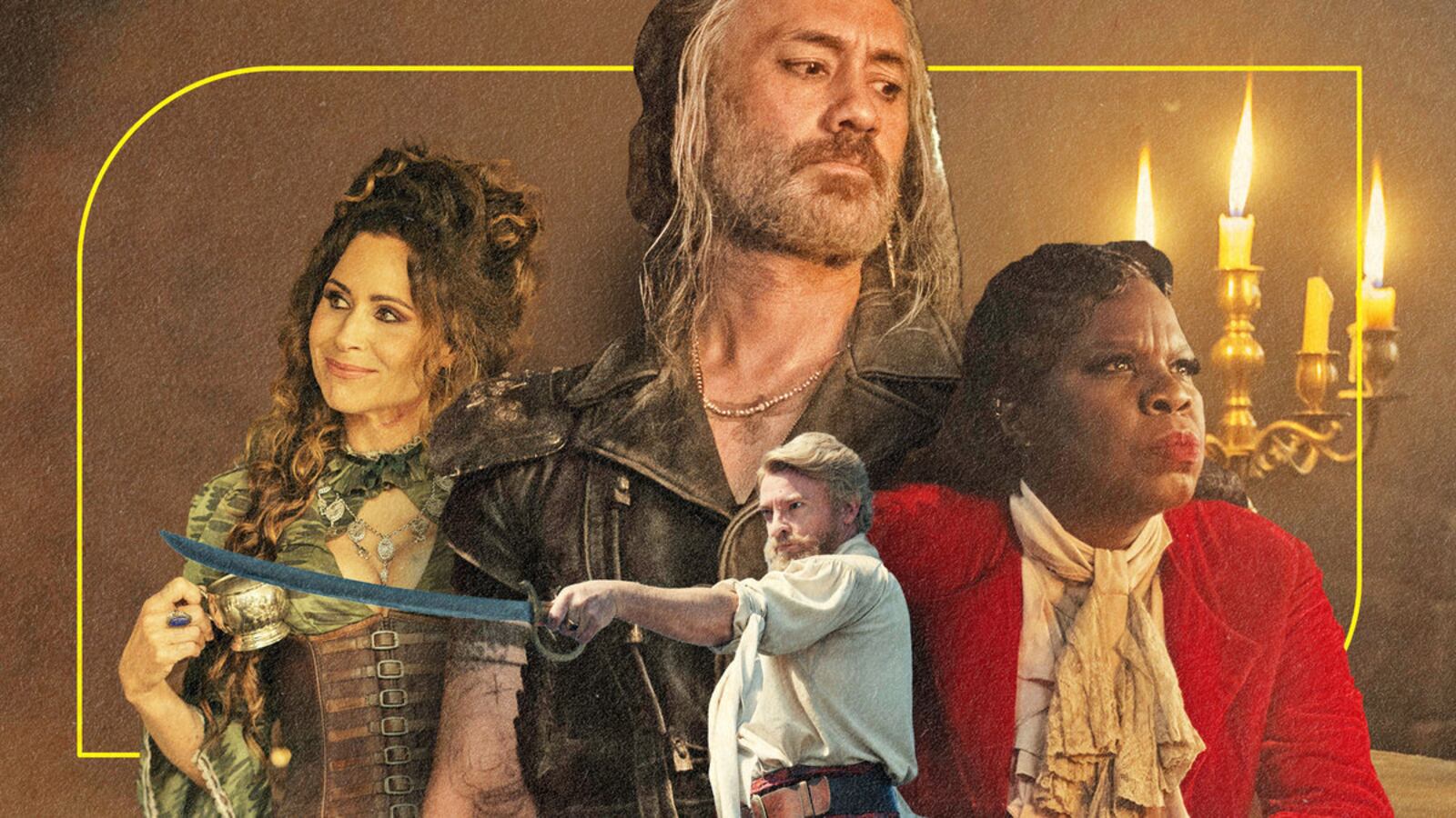 A photo illustration of Minnie Driver, Taika Waititi, Rhys Darby, and Leslie Jones in ‘Our Flag Means Death’