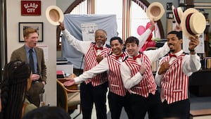 Domhnall Gleeson as Ned, Duane R. Shepard as Barry, Oscar Nuñez as Oscar, Alex Edelman as Adam, and Melvin Gregg as Detrick