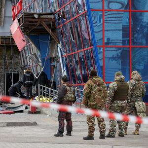 A photo of a damaged building in Belgorod, Russia.