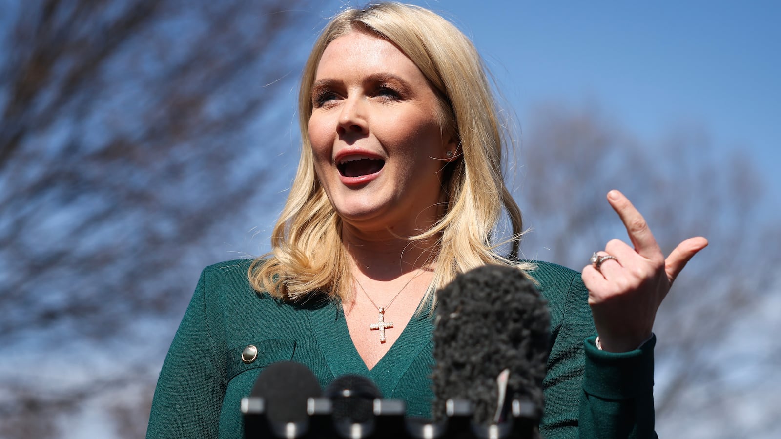 White House Press Secretary Karoline Leavitt speaks to press at the White House on March 12, 2025 in Washington, DC.