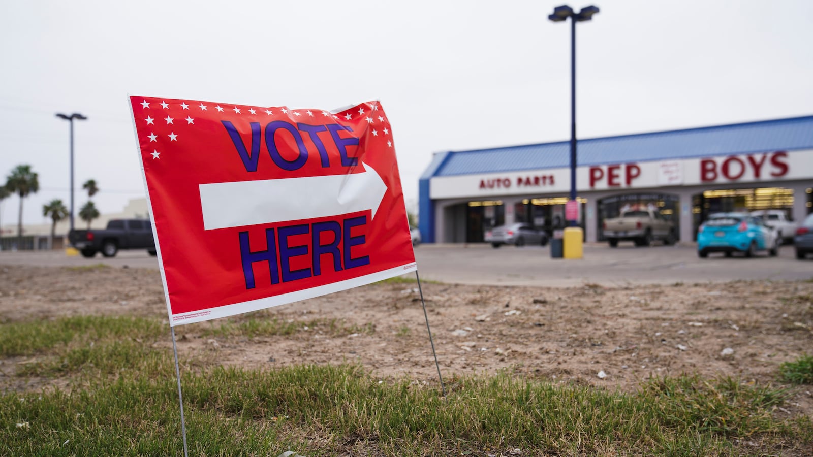 A voting sign as seen outside of a polling site in Laredo, Texas, U.S. March 3, 2020.