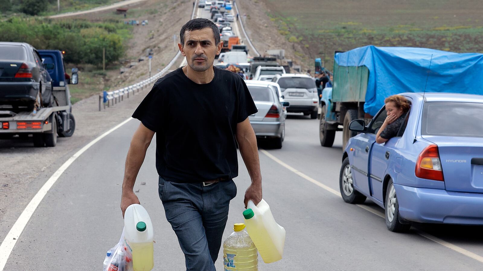 Armenians fleeing Nagorno-Karabakh in Lachin corridor.