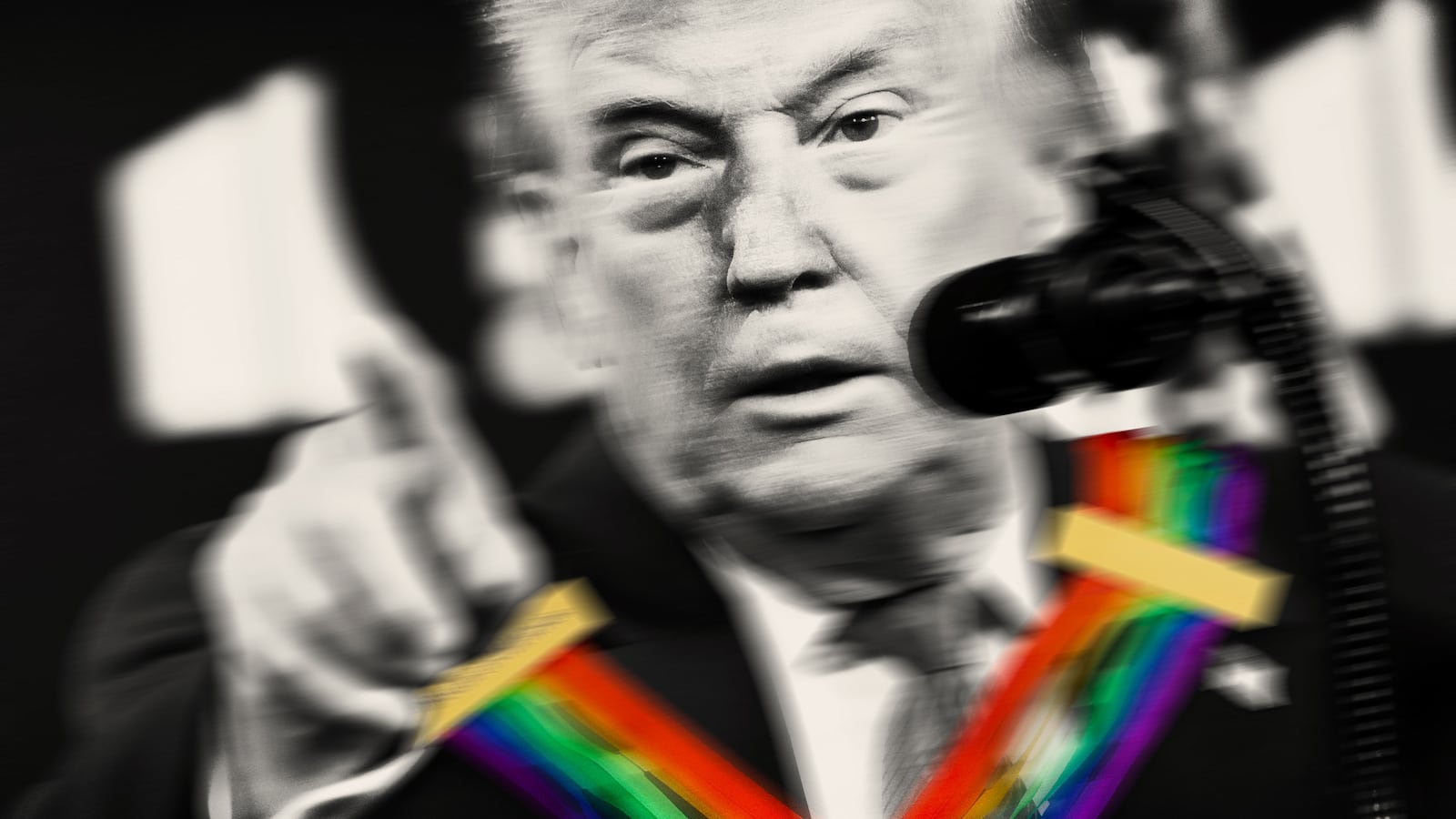 Donald Trump wearing a Kennedy Center Honors ribbon necklace
