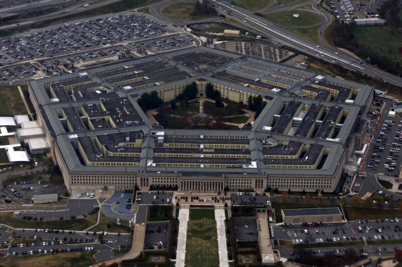 ARLINGTON, VIRGINIA - NOVEMBER 29: The Pentagon is seen from a flight taking off from Ronald Reagan Washington National Airport on November 29, 2022 in Arlington, Virginia. The Pentagon is the headquarters of the U.S. Department of Defense and the world’s largest office building. (Photo by Alex Wong/Getty Images)