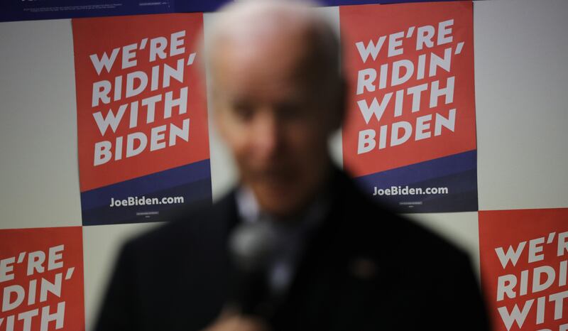 Democratic presidential candidate Joe Biden speaks to volunteers at state campaign headquarters on January 13, 2020 in Des Moines, Iowa.