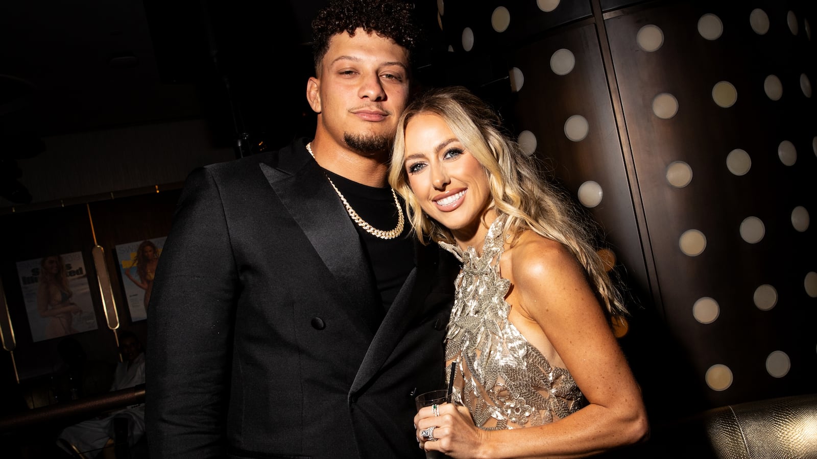 Patrick Mahomes and Brittany Mahomes at the Sports Illustrated Swim Issue Launch Party held at the Hard Rock Hotel on May 16, 2024 in New York, New York.