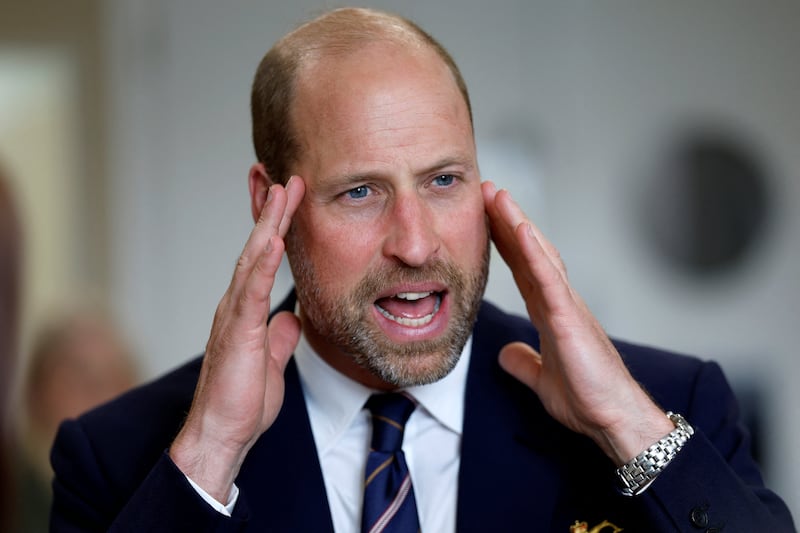 Britain's Prince William gestures as he meets with serving submariners and their families at Drumfork Centre on the Churchill Estate, in Helensburgh, Scotland, June 2, 2026.    Jeff J Mitchell/Pool via REUTERS