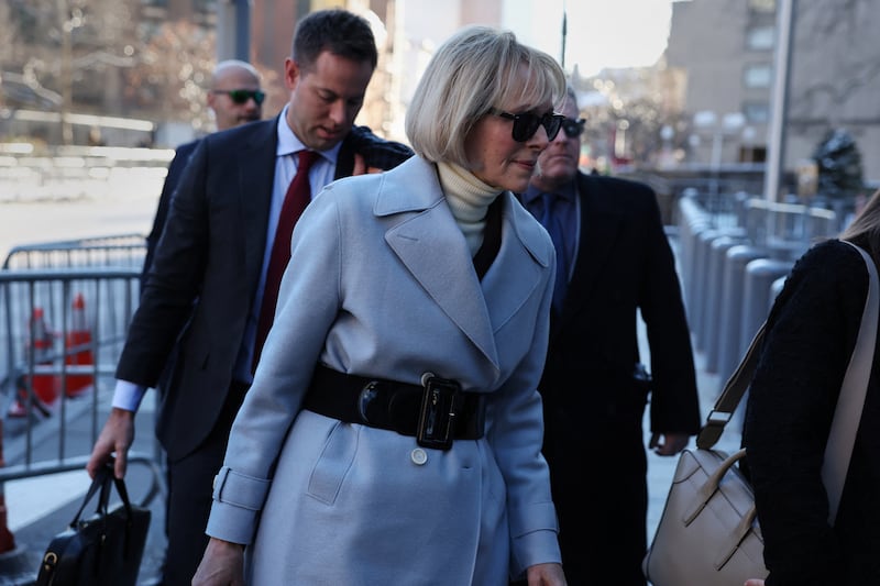 E. Jean Carroll enters Manhattan Federal Court, in the second civil trial after she accused former U.S. President Donald Trump of raping her decades ago, in New York City, U.S., January 17, 2024.