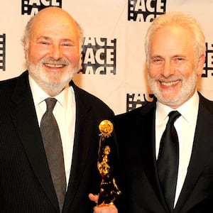 Director Rob Reiner (L) poses with his Golden Eddie Award with actor Christopher Guest at the 60th Annual ACE Eddie Awards at the Beverly Hilton Hotel on February 14, 2010 in Beverly Hills, California.