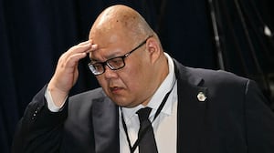 White House Communications Director Steven Cheung is seen during a US-Russia summit on Ukraine at Joint Base Elmendorf-Richardson in Anchorage, Alaska, on August 15, 2025. (Photo by Drew ANGERER / AFP) (Photo by DREW ANGERER/AFP via Getty Images)