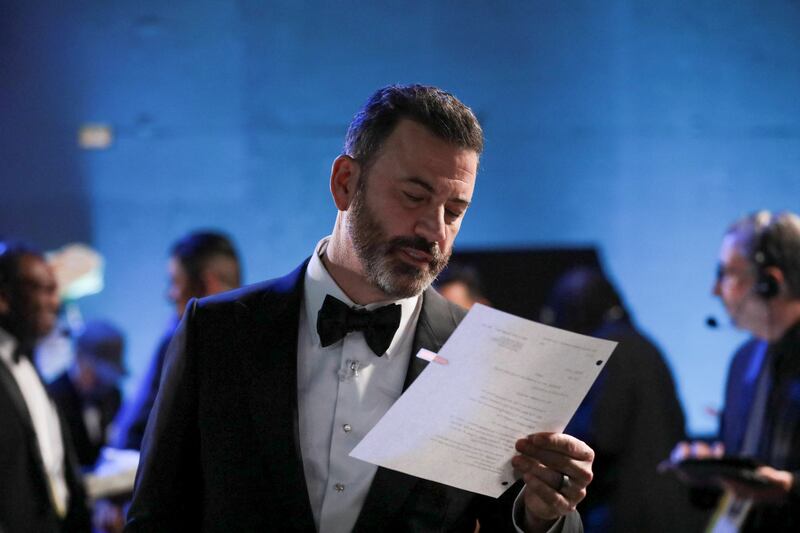 Show host Jimmy Kimmel backstage during the Oscars show at the 95th Academy Awards in Hollywood, Los Angeles, California, U.S., March 12, 2023.