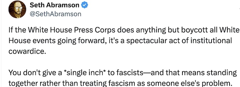 Journalist Seth Abramson attacks the press for boycotting Trump to stand with colleagues.