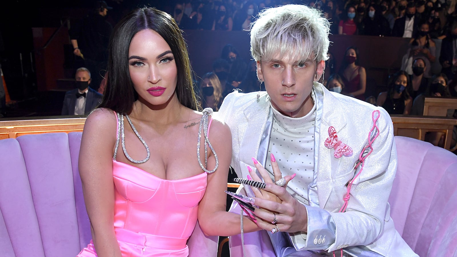 Megan Fox and Machine Gun Kelly attend the 2021 iHeartRadio Music Awards at The Dolby Theatre in Los Angeles, California.