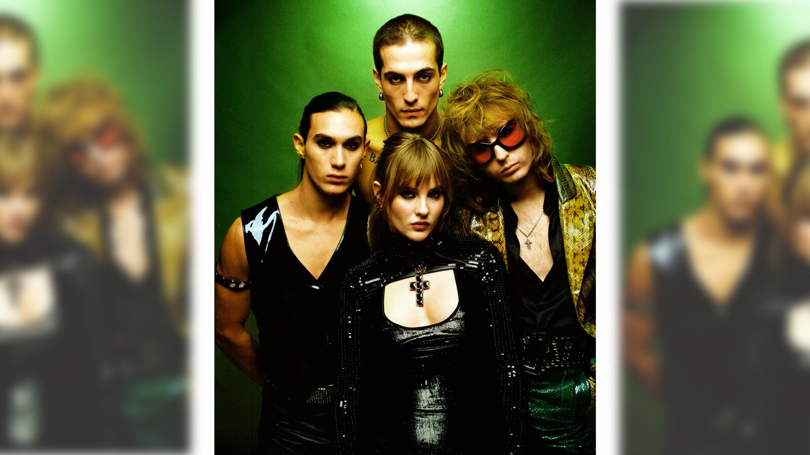 Måneskin members Damiano David, Victoria De Angelis, Thomas Raggi, and Ethan Torchio