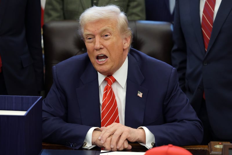 President Donald Trump speaks during a bill signing in the Oval Office of the White House on February 03, 2026 in Washington, DC.