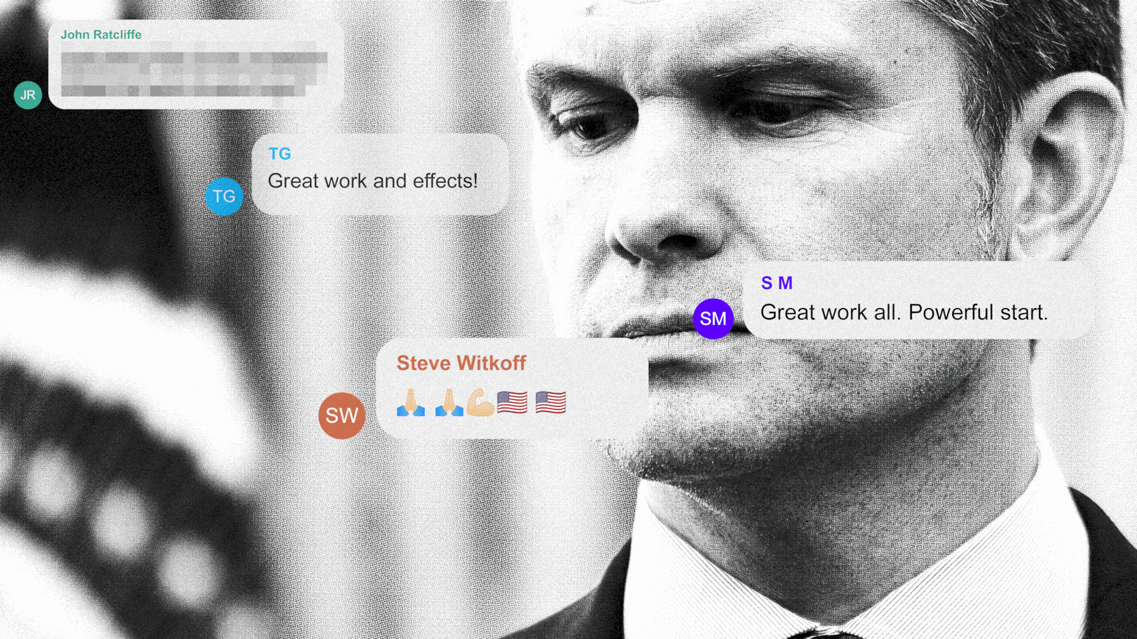 Recreation of Signal message conversation between Trump Cabinet members regarding bombings of the Houthi in Yemen