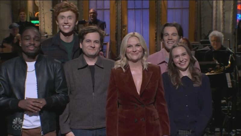 Amy Poehler, Tommy Brennan, Jeremy Culhane, Ben Marshall, Kam Patterson, and Veronika Slowikowska on SNL