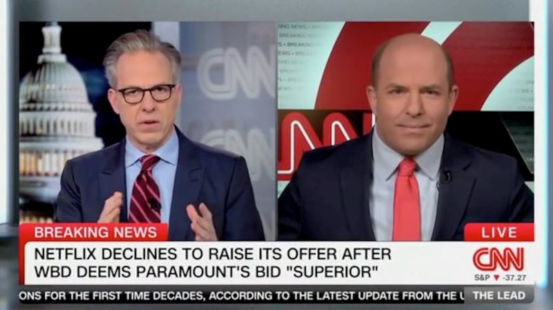 Tapper and Stelter discuss Netflix dropping its bid for CNN's parent company. Tapper has been with the network since 2012, and Stelter since 2013, apart from a break from 2022 to 2024.