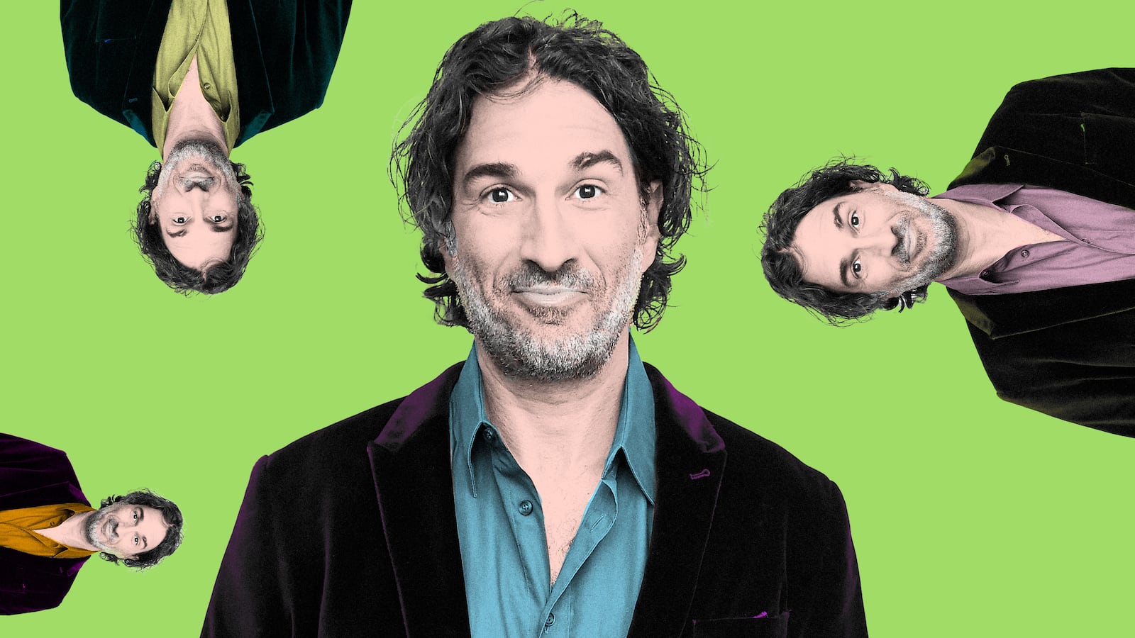 Photo illustration of Gary Gulman, repeated throughout the image