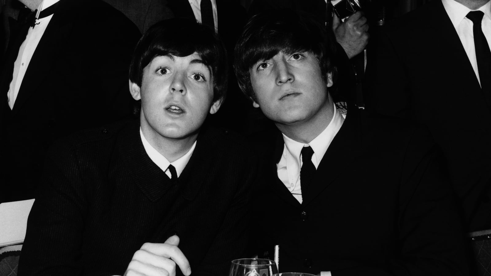 13th September 1964: Beatles Paul McCartney (left) and John Lennon (1940 - 1980) at the Variety Club Showbusiness Awards held at the Dorchester, London. (Photo by William Vanderson/Fox Photos/Getty Images)