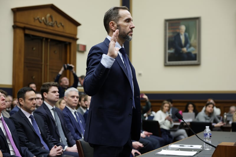 Special Counsel Jack Smith is sworn in before he testifies during a hearing before the House Judiciary Committee on Capitol Hill on January 22, 2026.