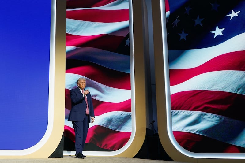 U.S. President Donald Trump walks onstage to deliver remarks at the Future Investment Initiative (FII) Institute's summit at the Faena Forum in Miami Beach, Florida, U.S., March 27, 2026. REUTERS/Elizabeth Frantz