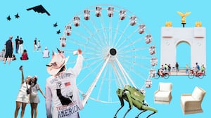 A photo illustration collage of Donald Trump's Great American State Fair for America's 250th anniversary, the Semiquincentennial.