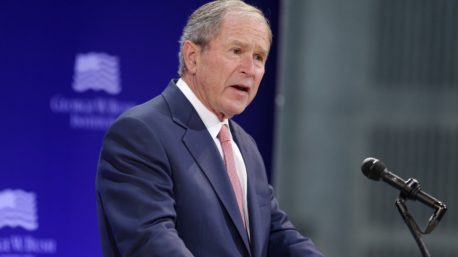 Former U.S. President George W. Bush speaks at a forum sponsored by the George W. Bush Institute in New York, Thursday, Oct. 19, 2017.