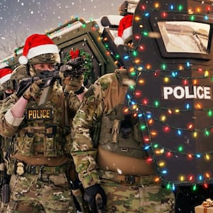 The computer-generated image of Christmasy federal agents, which saw DHS criticized.