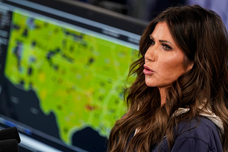 U.S. Secretary of Homeland Security Kristi Noem speaks during a news conference in the National Response Coordination Center at the Federal Emergency Management Agency (FEMA) headquarters on January 24, 2026 in Washington, DC.