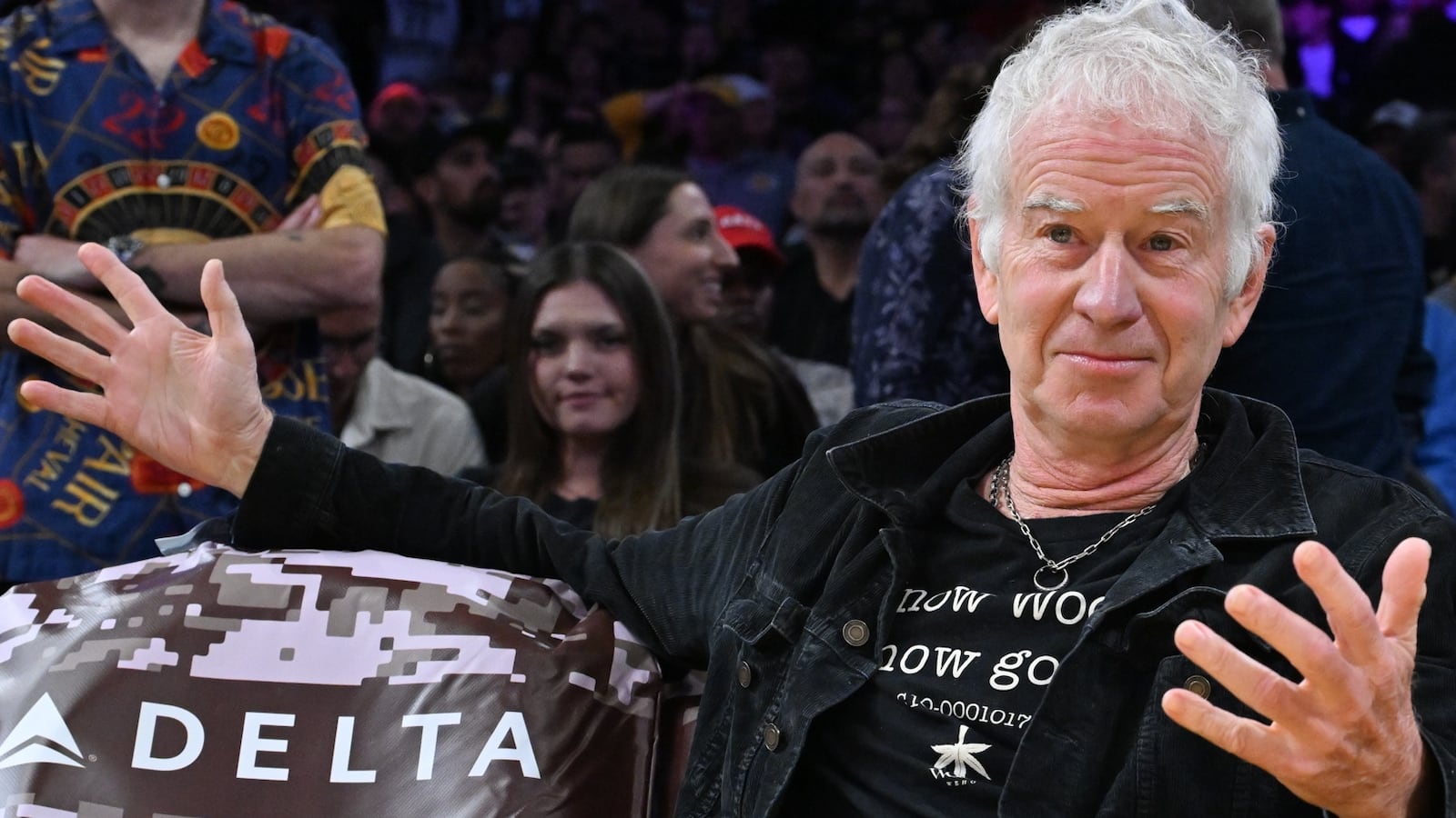 LOS ANGELES, CALIFORNIA - NOVEMBER 30: John McEnroe (L) attends a basketball game between the Los Angeles Lakers and the New Orleans Pelicans at Crypto.com Arena on November 30, 2025 in Los Angeles, California. NOTE TO USER: User expressly acknowledges and agrees that, by downloading and or using this photograph, User is consenting to the terms and conditions of the Getty Images License Agreement.