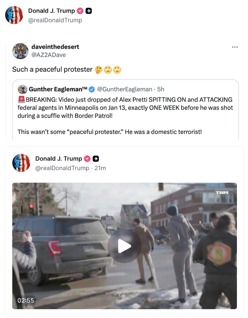 Donald Trump Truth Social post about Alex Pretti