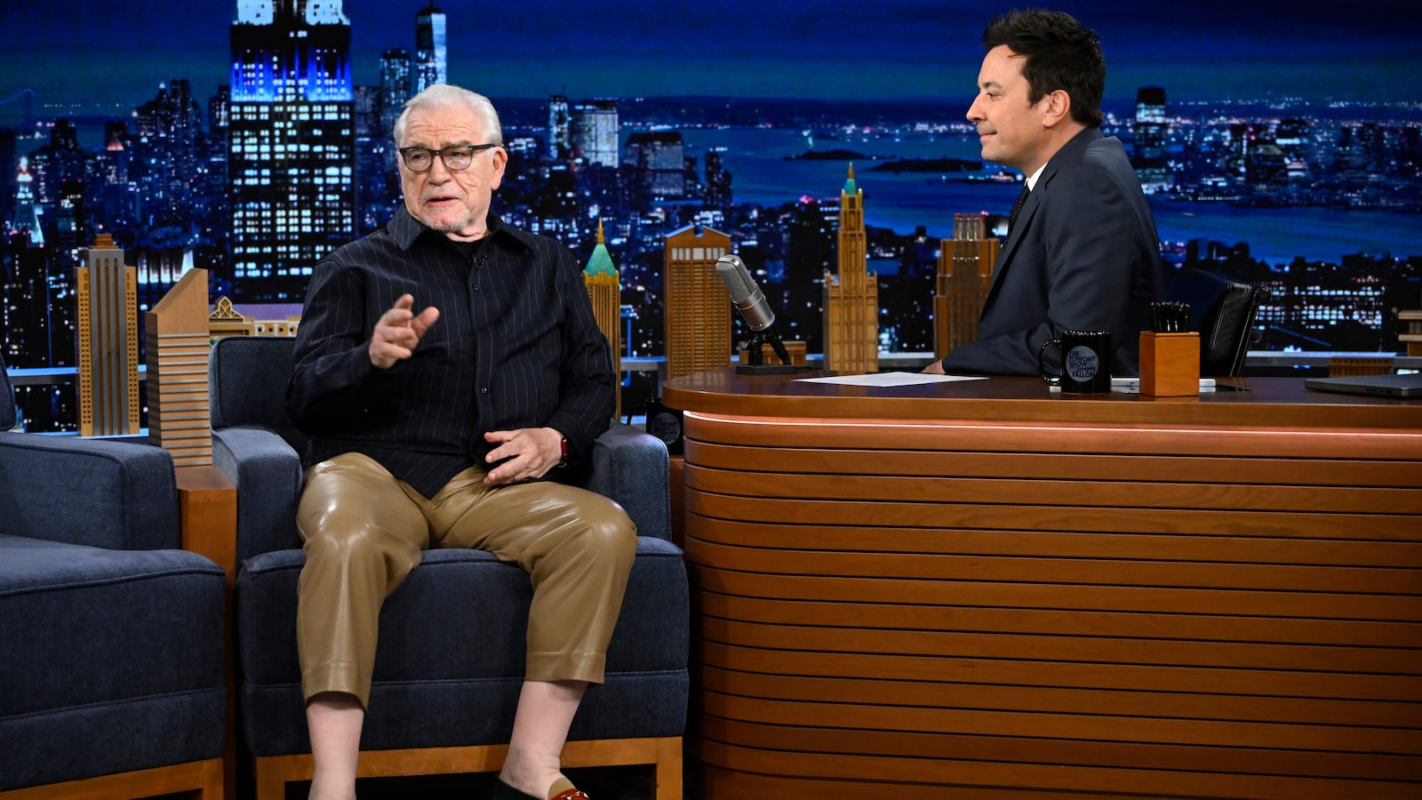 Actor Brian Cox during an interview with host Jimmy Fallon on Tuesday, November 7, 2023